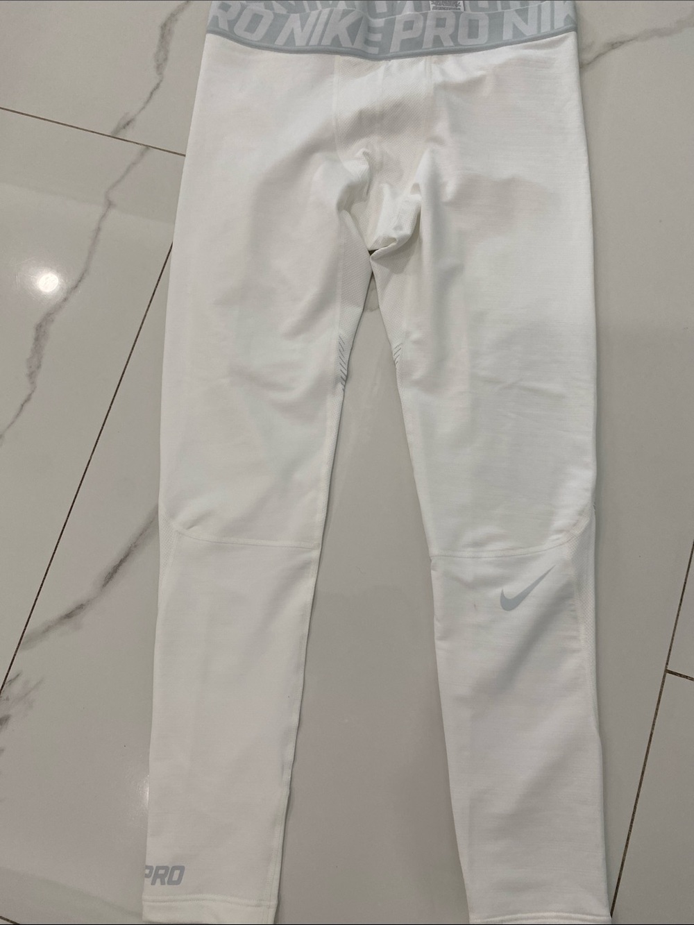 Nike Pro white mens Compression Leggings with Grey Accents
